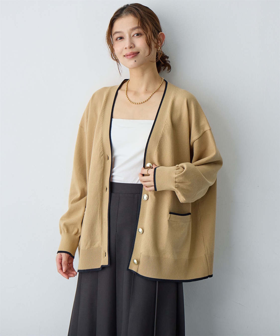 Life Style by cross marche 【anyfee/大きいサイズ】スウェットライク配色ラインカーディガン_sub_6