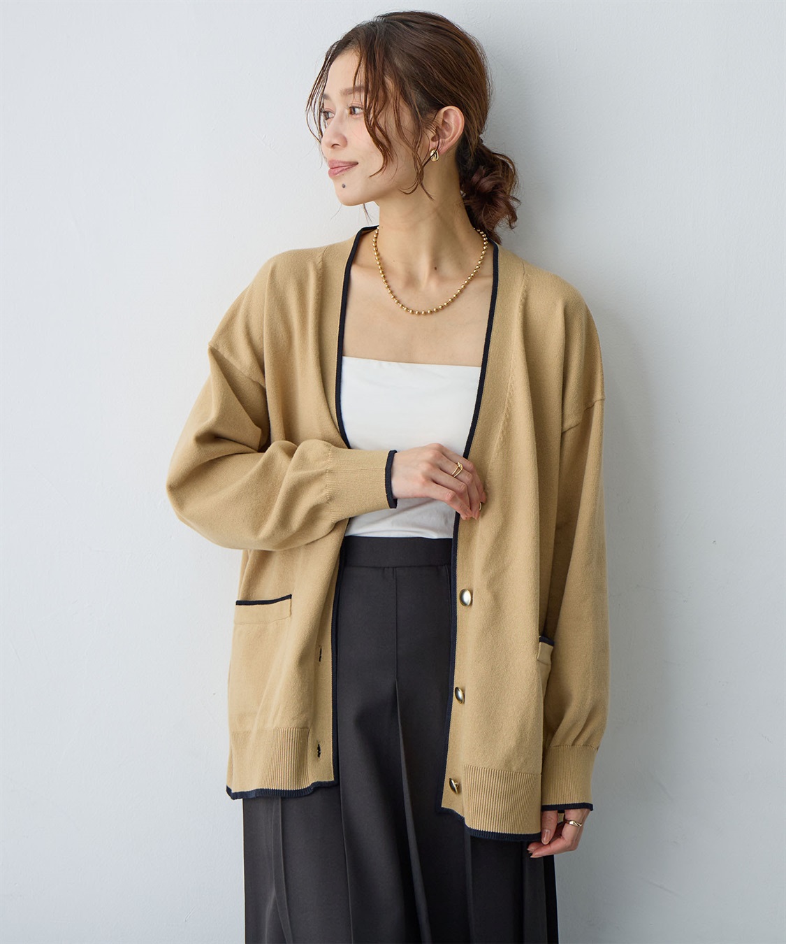 Life Style by cross marche 【anyfee/大きいサイズ】スウェットライク配色ラインカーディガン_sub_7