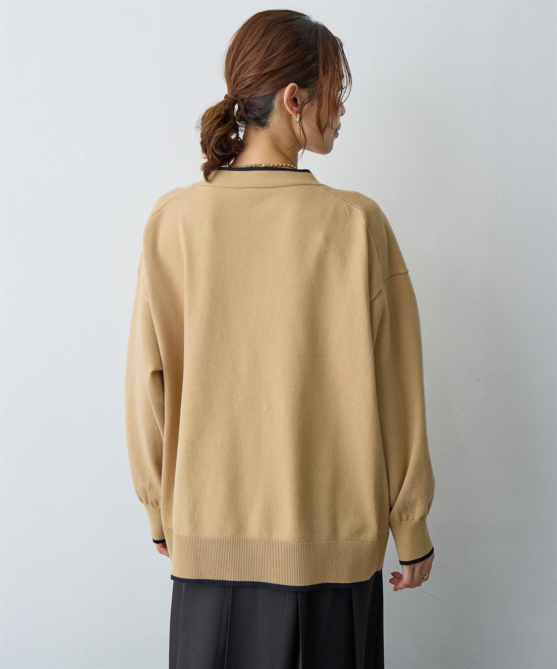 Life Style by cross marche 【anyfee/大きいサイズ】スウェットライク配色ラインカーディガン_sub_9