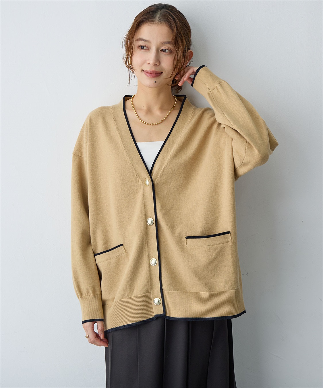 Life Style by cross marche 【anyfee/大きいサイズ】スウェットライク配色ラインカーディガン_sub_10