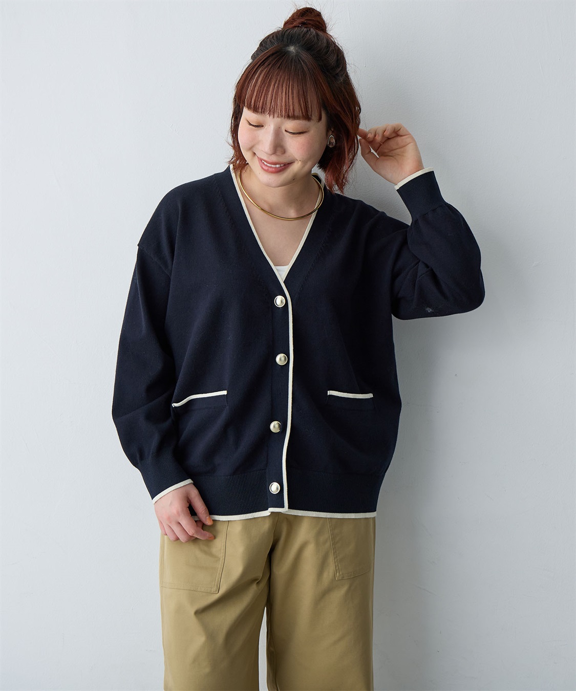 Life Style by cross marche 【anyfee/大きいサイズ】スウェットライク配色ラインカーディガン_sub_21