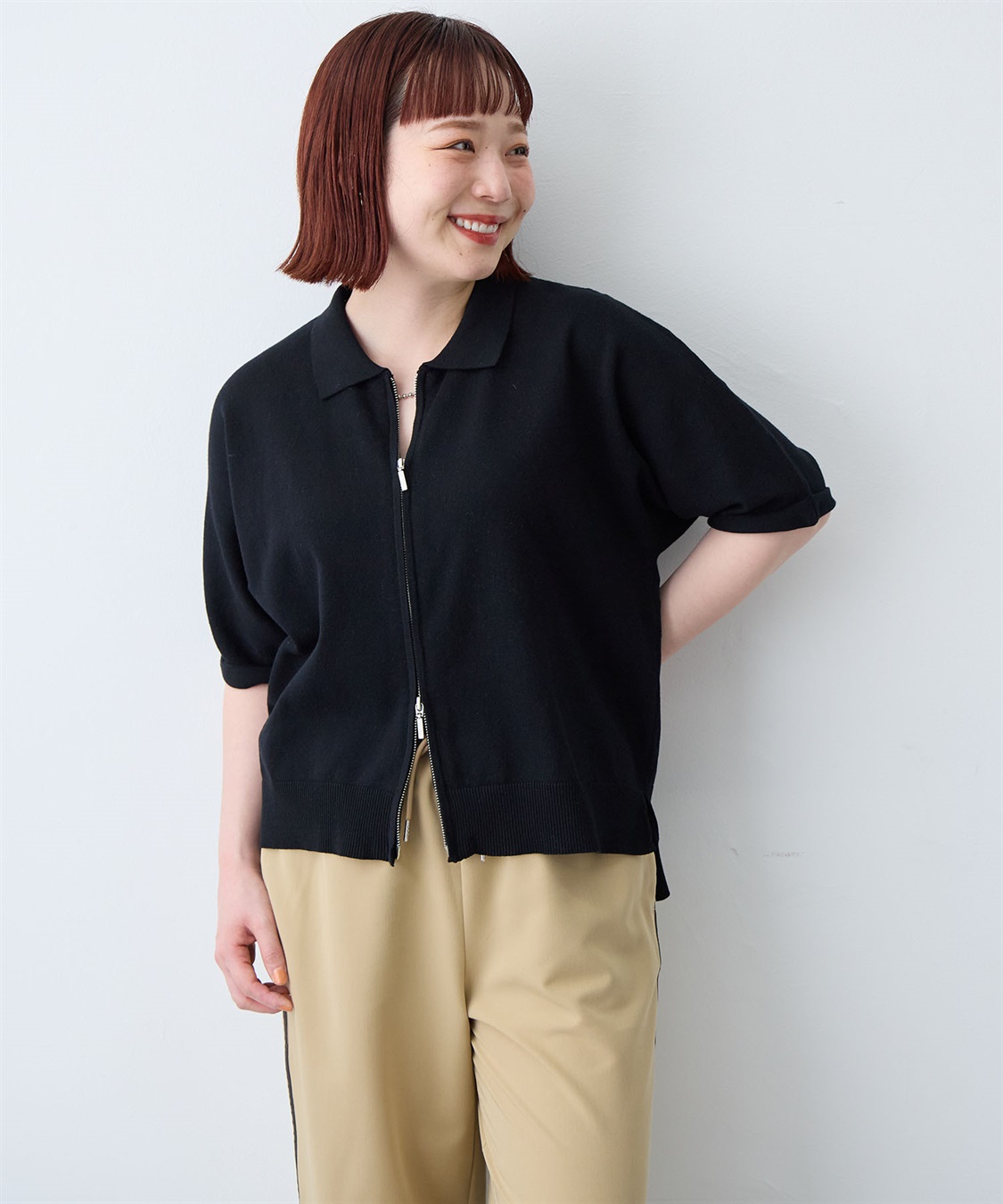 anyfee 【anyfee/大きいサイズ】Wジップ襟付きカーディガン_sub_1