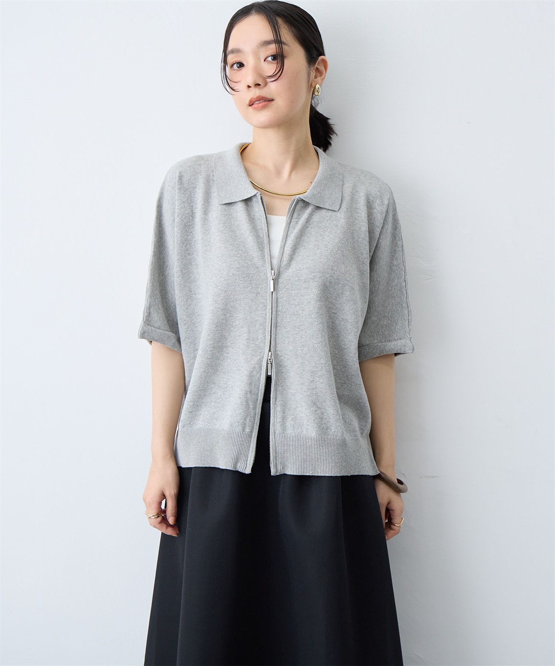 anyfee 【anyfee/大きいサイズ】Wジップ襟付きカーディガン_sub_3