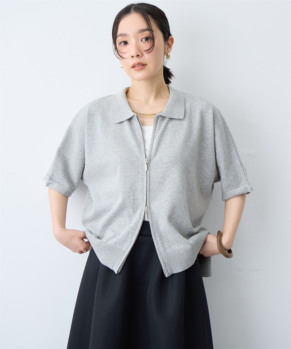 anyfee 【anyfee/大きいサイズ】Wジップ襟付きカーディガン_sub_5