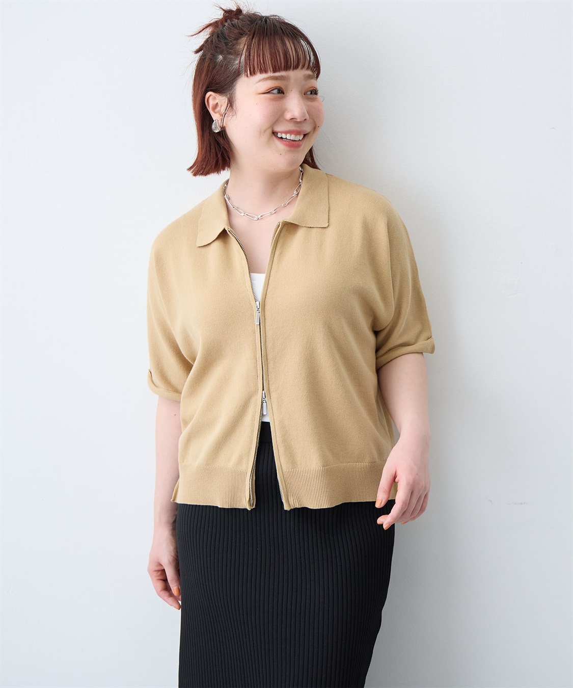 anyfee 【anyfee/大きいサイズ】Wジップ襟付きカーディガン_sub_22
