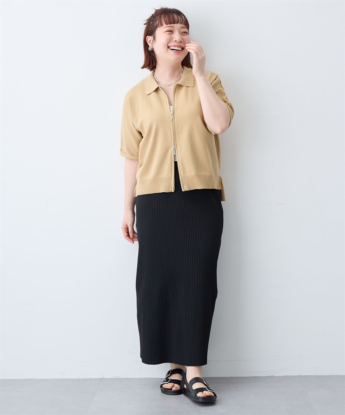 anyfee 【anyfee/大きいサイズ】Wジップ襟付きカーディガン_sub_26