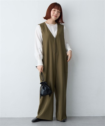 Life Style by cross marche 【anyfee/大きいサイズ】フロントジップＶネックサロペット/オールインワン_subthumb_1