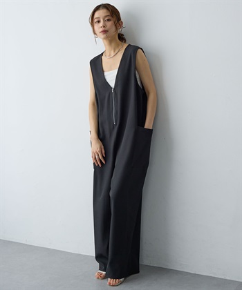 Life Style by cross marche 【anyfee/大きいサイズ】フロントジップＶネックサロペット/オールインワン_subthumb_2