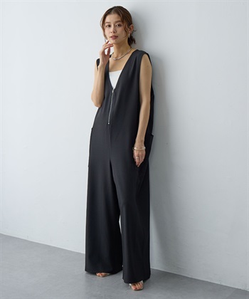 Life Style by cross marche 【anyfee/大きいサイズ】フロントジップＶネックサロペット/オールインワン_subthumb_3