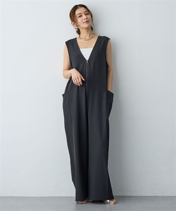 Life Style by cross marche 【anyfee/大きいサイズ】フロントジップＶネックサロペット/オールインワン_subthumb_9