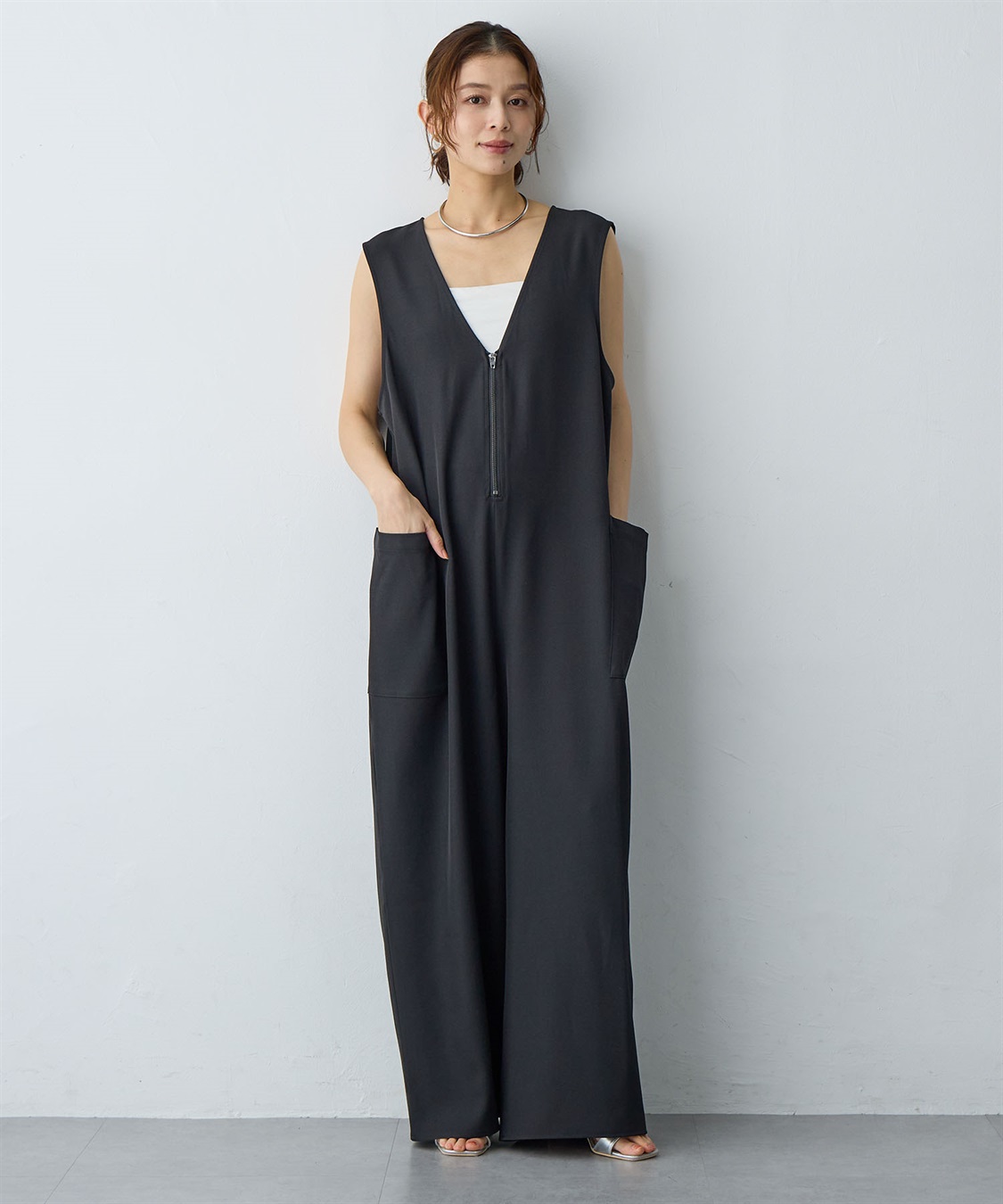 Life Style by cross marche 【anyfee/大きいサイズ】フロントジップＶネックサロペット/オールインワン_sub_10