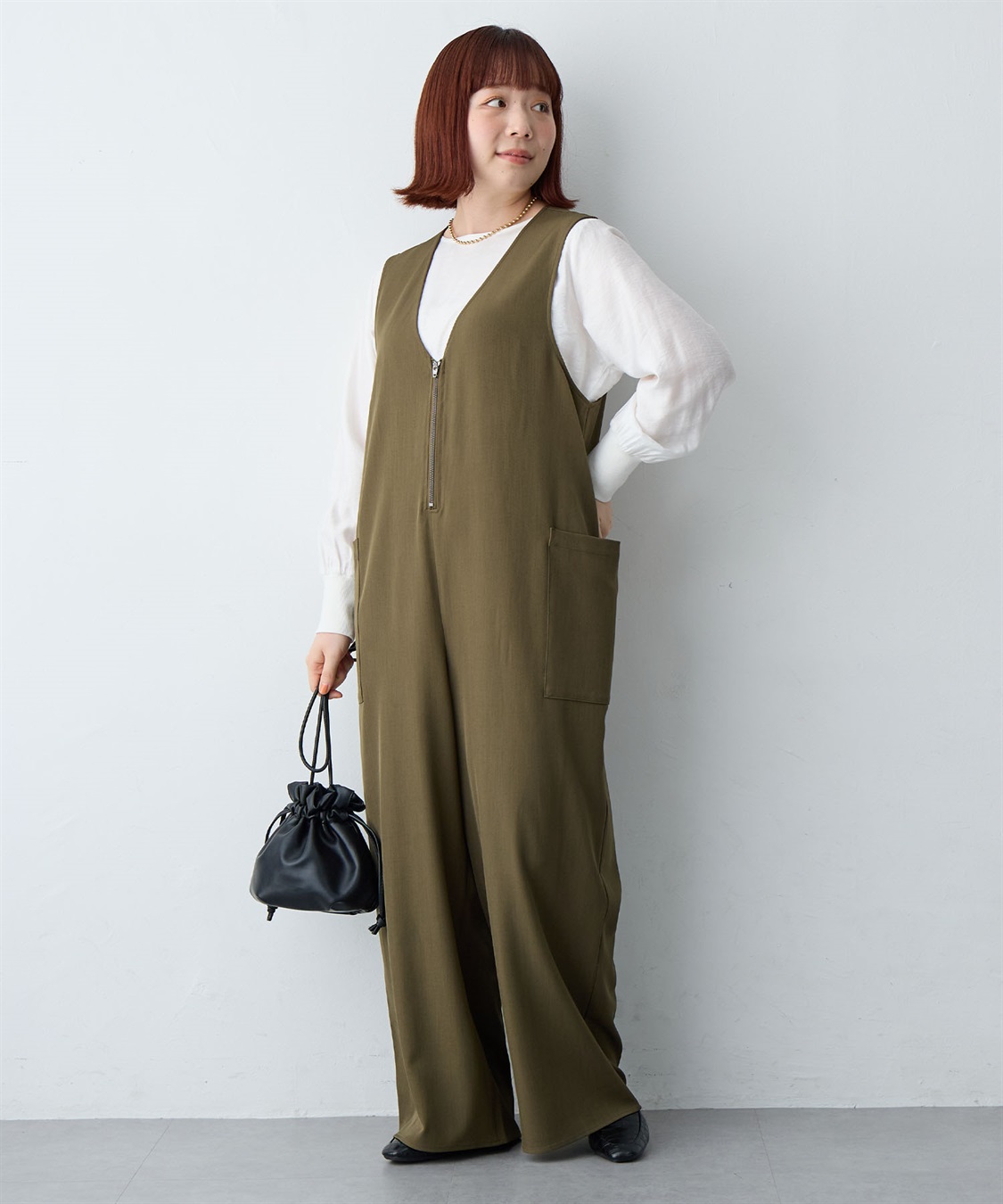 Life Style by cross marche 【anyfee/大きいサイズ】フロントジップＶネックサロペット/オールインワン_sub_17