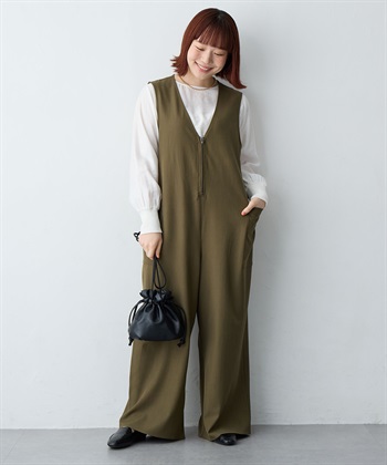 Life Style by cross marche 【anyfee/大きいサイズ】フロントジップＶネックサロペット/オールインワン_subthumb_18