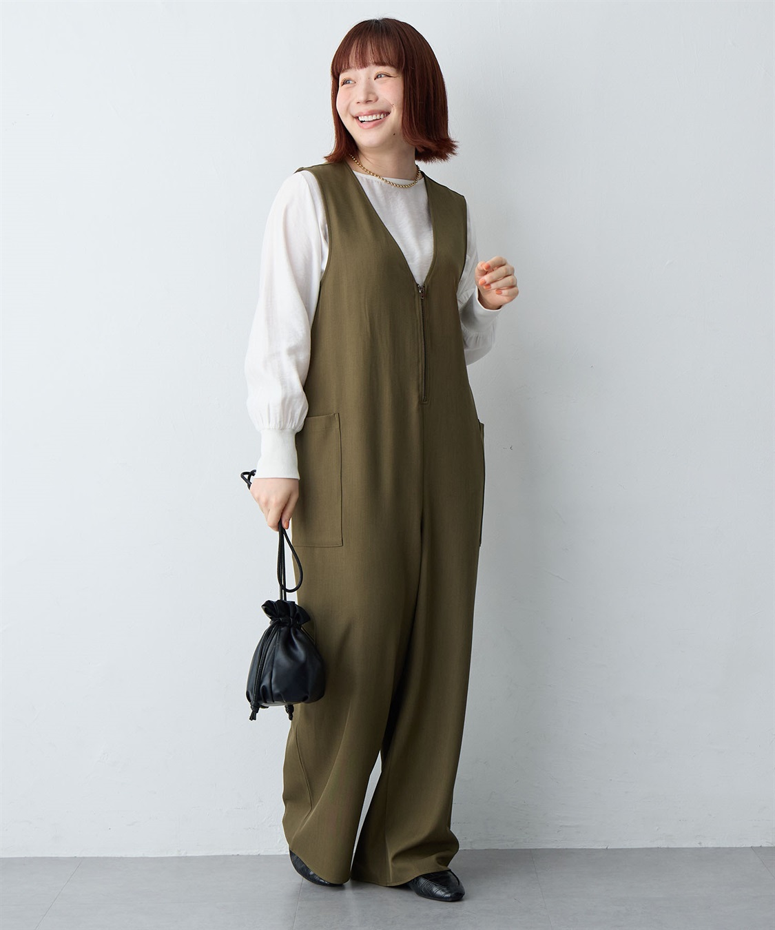 Life Style by cross marche 【anyfee/大きいサイズ】フロントジップＶネックサロペット/オールインワン_sub_19
