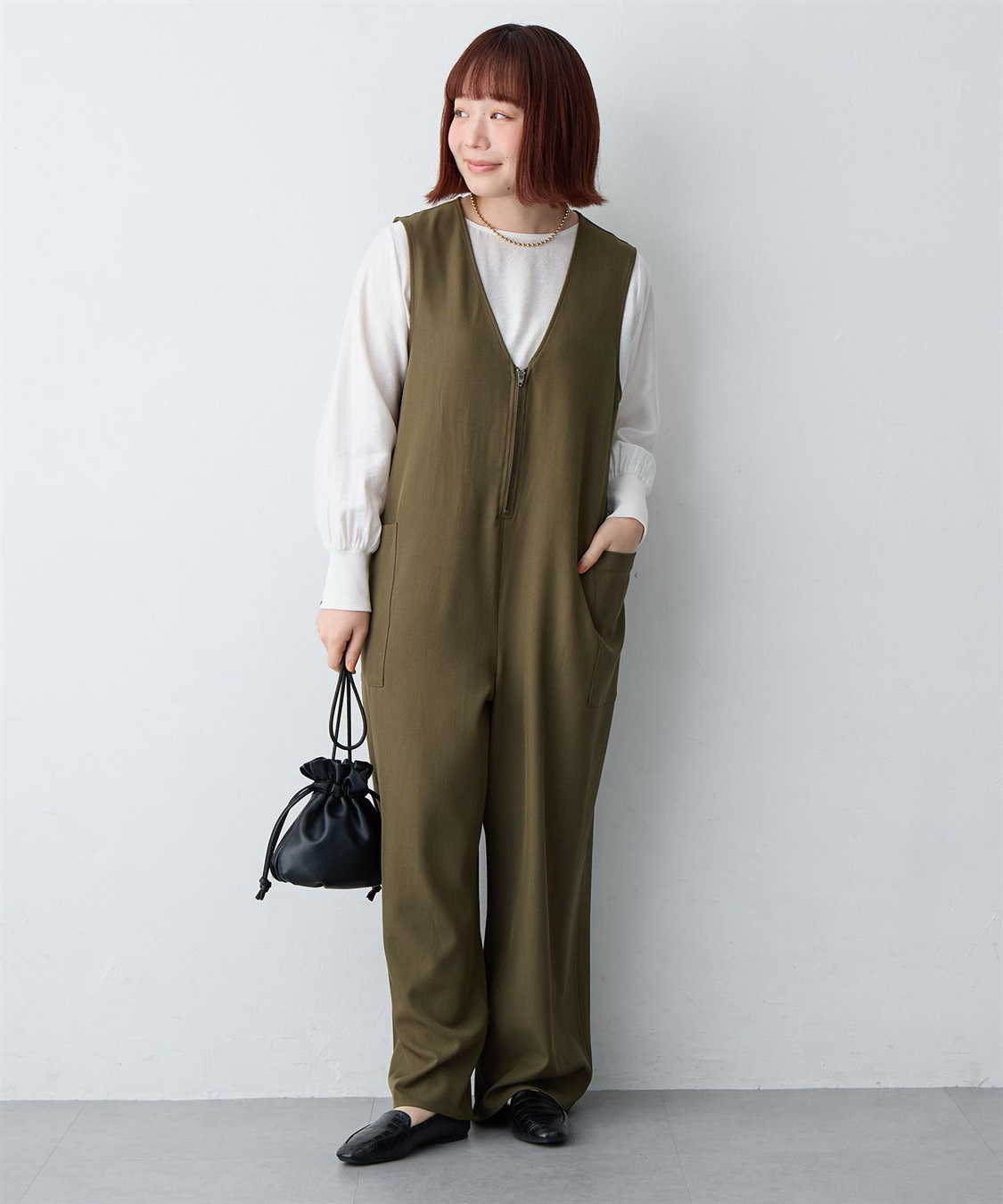 Life Style by cross marche 【anyfee/大きいサイズ】フロントジップＶネックサロペット/オールインワン_sub_20