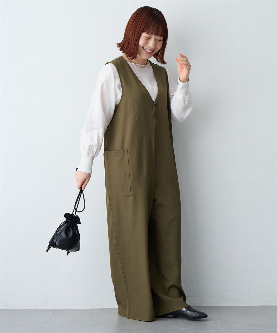 Life Style by cross marche 【anyfee/大きいサイズ】フロントジップＶネックサロペット/オールインワン_sub_21