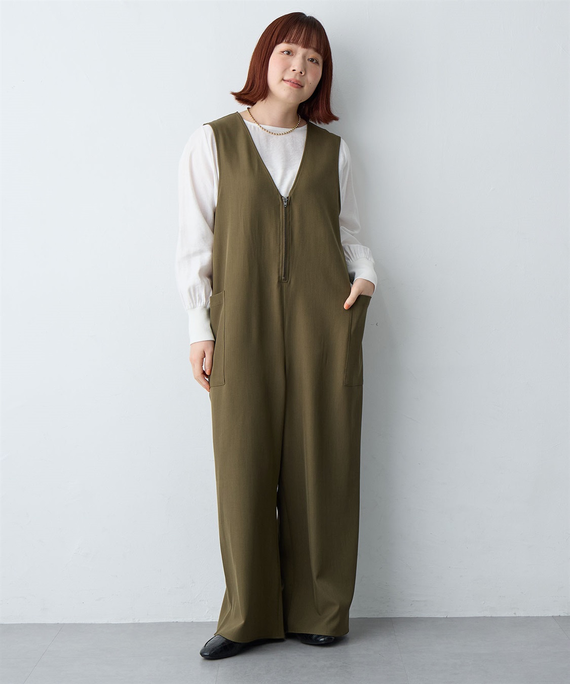 Life Style by cross marche 【anyfee/大きいサイズ】フロントジップＶネックサロペット/オールインワン_sub_22