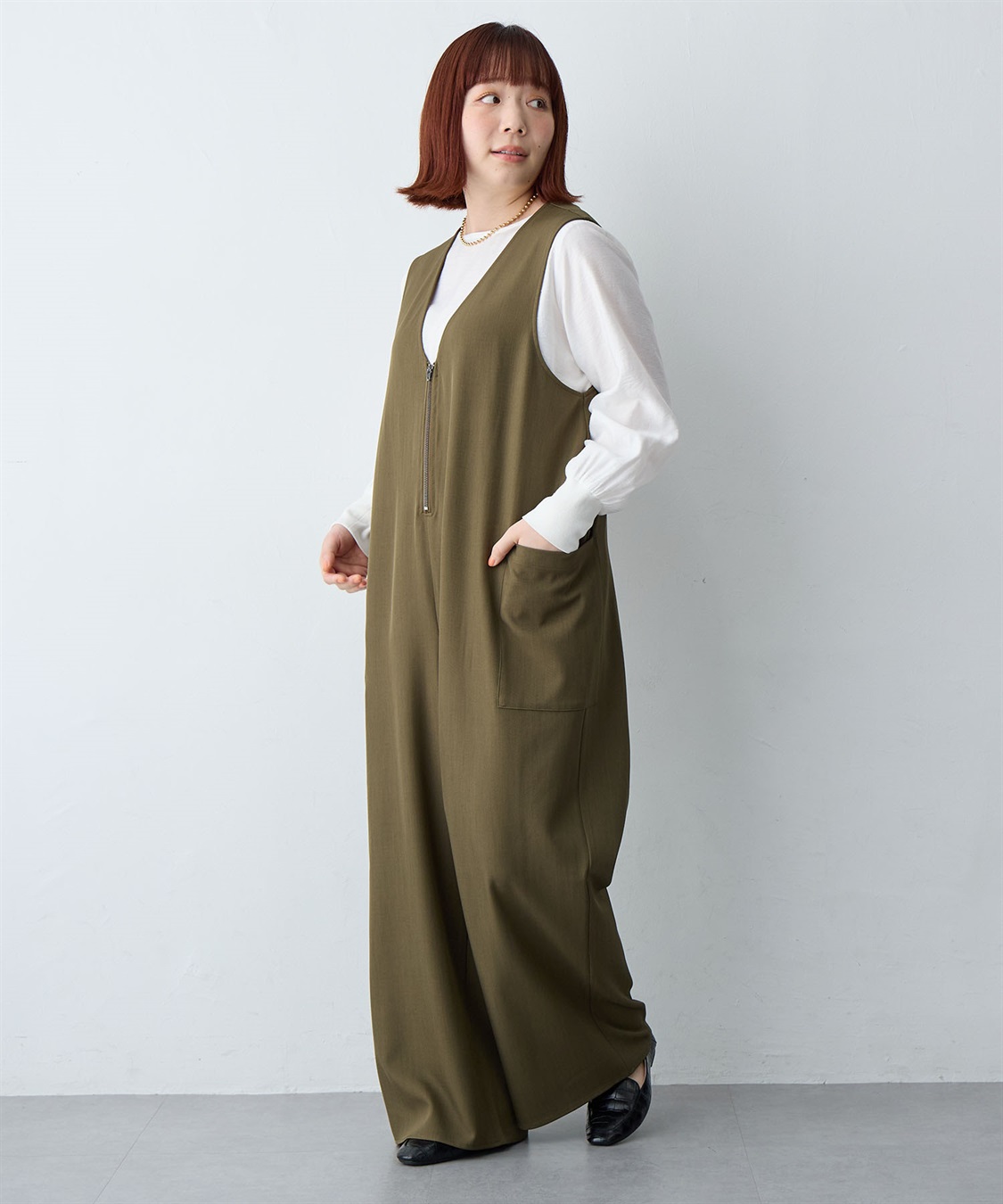 Life Style by cross marche 【anyfee/大きいサイズ】フロントジップＶネックサロペット/オールインワン_sub_24