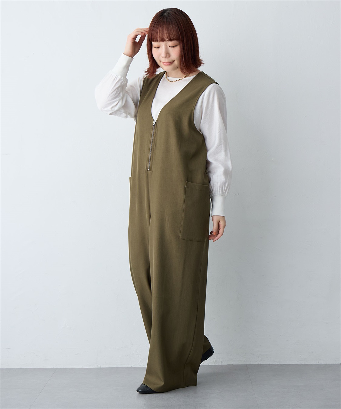 Life Style by cross marche 【anyfee/大きいサイズ】フロントジップＶネックサロペット/オールインワン_sub_28