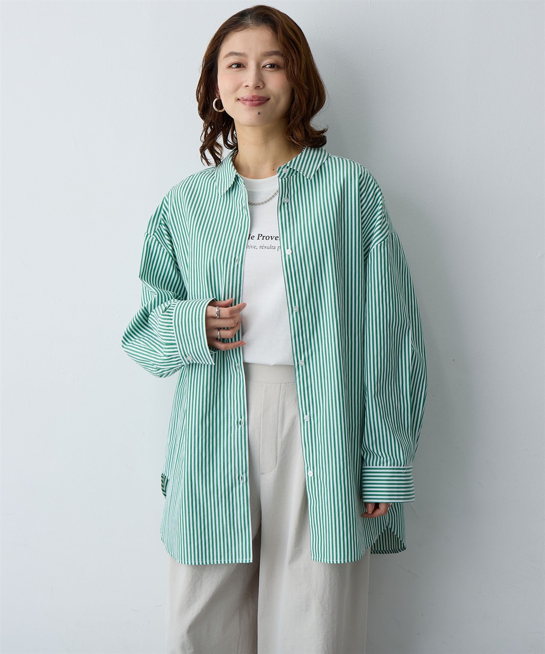 anyfee 【anyfee/大きいサイズ】リラックスフィットストライプ柄レギュラーシャツ/チュニック_sub_2