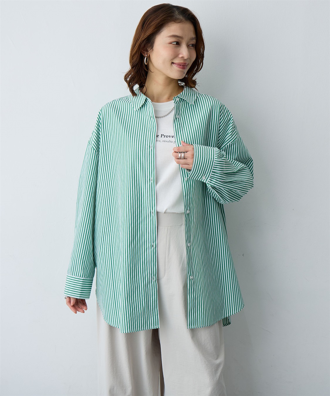 anyfee 【anyfee/大きいサイズ】リラックスフィットストライプ柄レギュラーシャツ/チュニック_sub_4