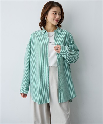 anyfee 【anyfee/大きいサイズ】リラックスフィットストライプ柄レギュラーシャツ/チュニック_subthumb_4