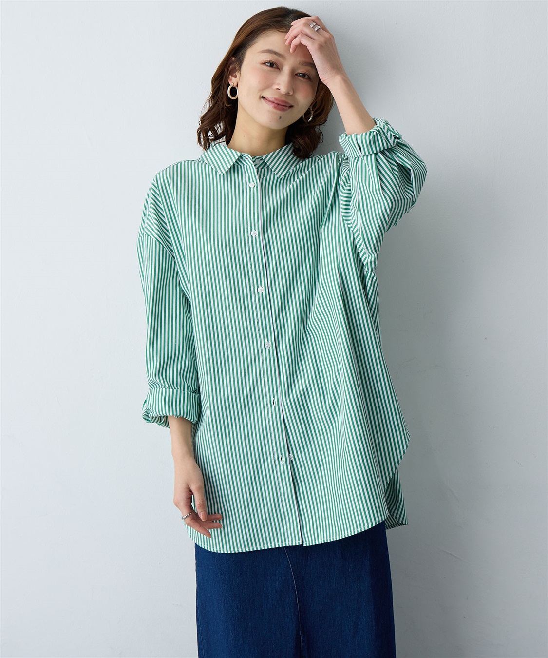 anyfee 【anyfee/大きいサイズ】リラックスフィットストライプ柄レギュラーシャツ/チュニック_sub_10