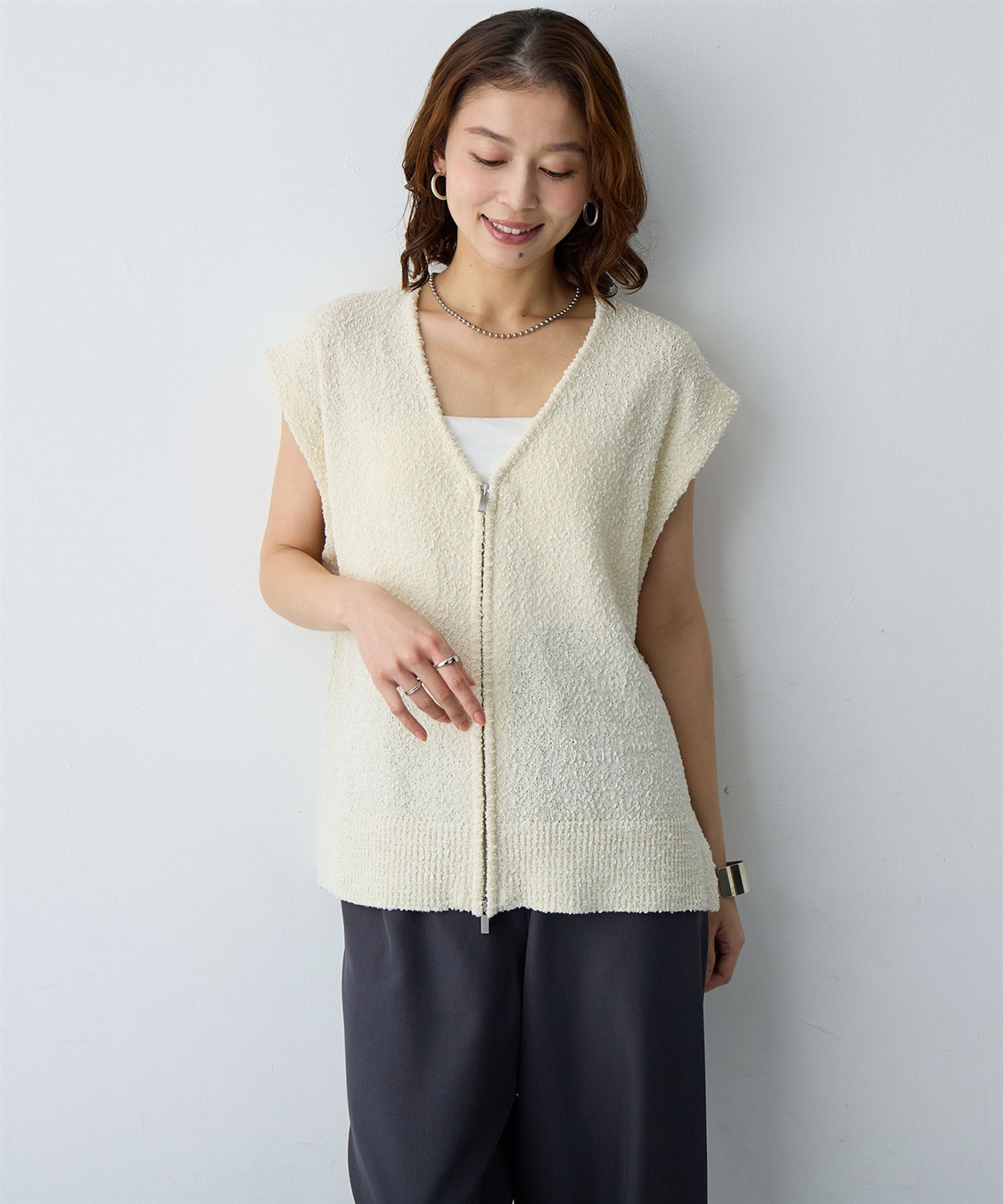 anyfee 【anyfee/大きいサイズ】ダブルジップVネックベスト(2026SS)_sub_5