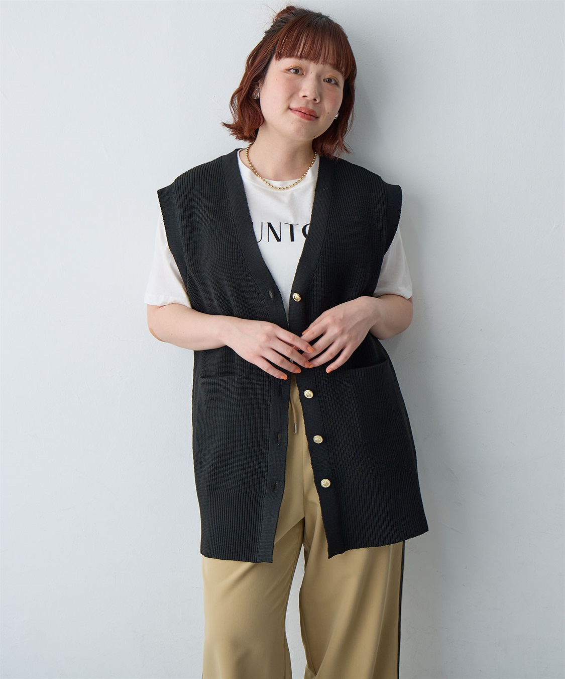 anyfee 【anyfee/大きいサイズ】金釦Vネックニットベスト/チュニック(2026SS)_sub_1