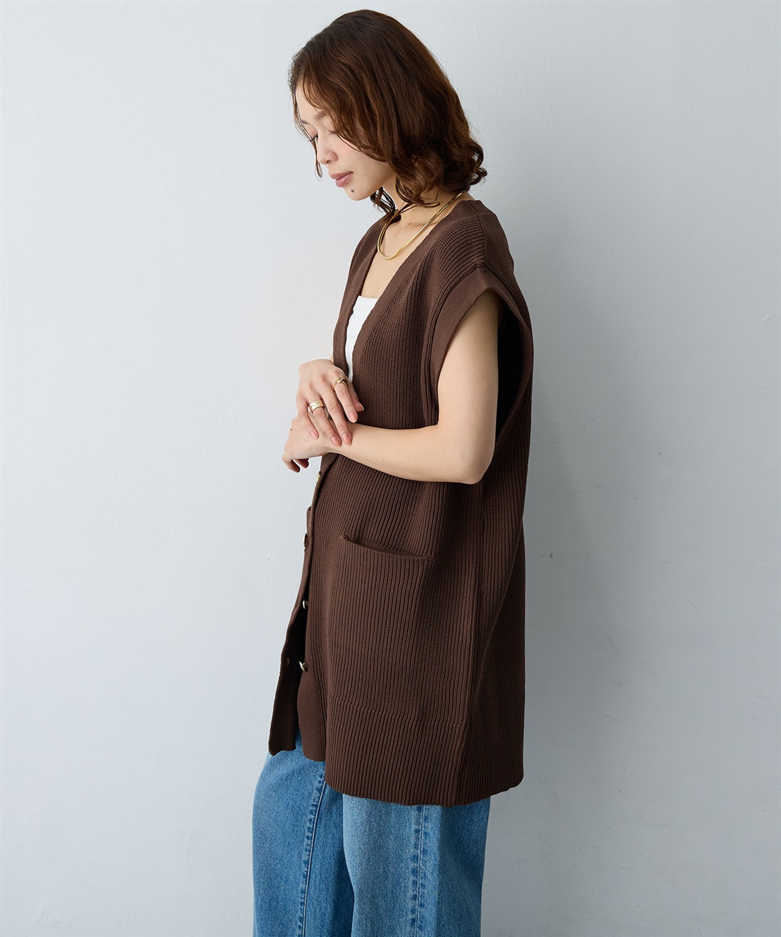anyfee 【anyfee/大きいサイズ】金釦Vネックニットベスト/チュニック(2026SS)_sub_4