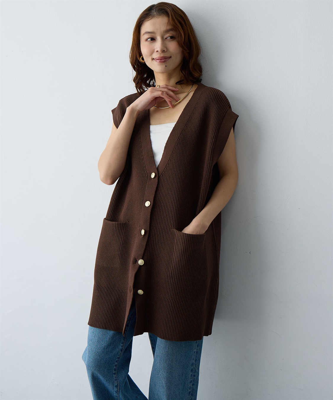 anyfee 【anyfee/大きいサイズ】金釦Vネックニットベスト/チュニック(2026SS)_sub_6