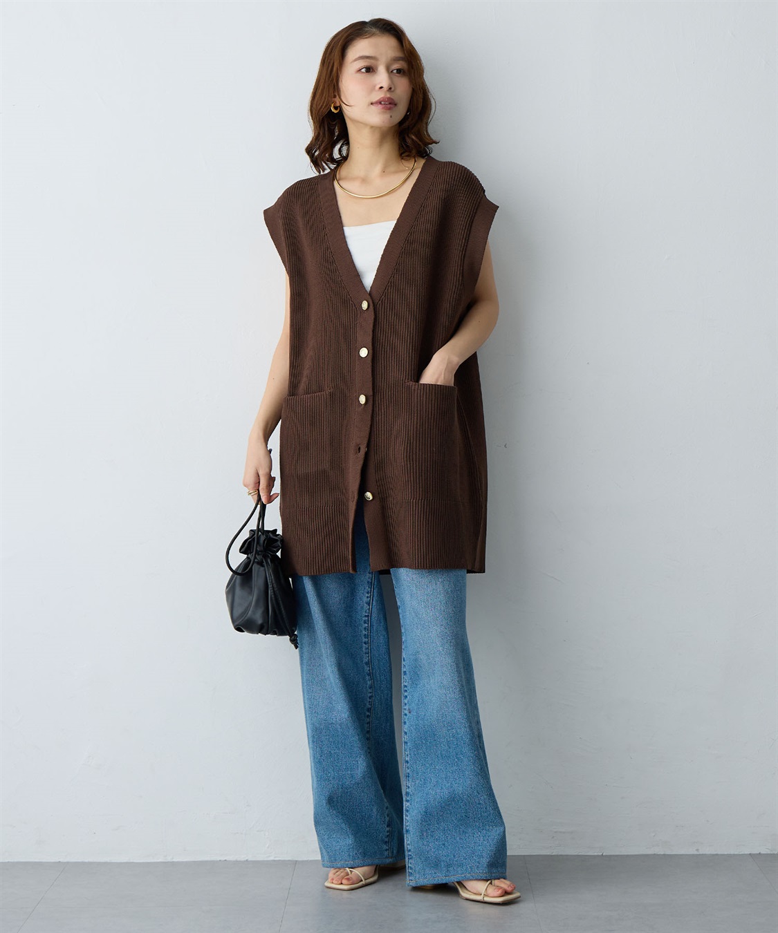 anyfee 【anyfee/大きいサイズ】金釦Vネックニットベスト/チュニック(2026SS)_sub_8