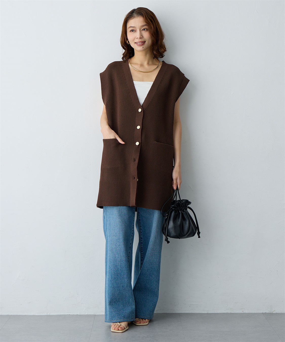 anyfee 【anyfee/大きいサイズ】金釦Vネックニットベスト/チュニック(2026SS)_sub_9