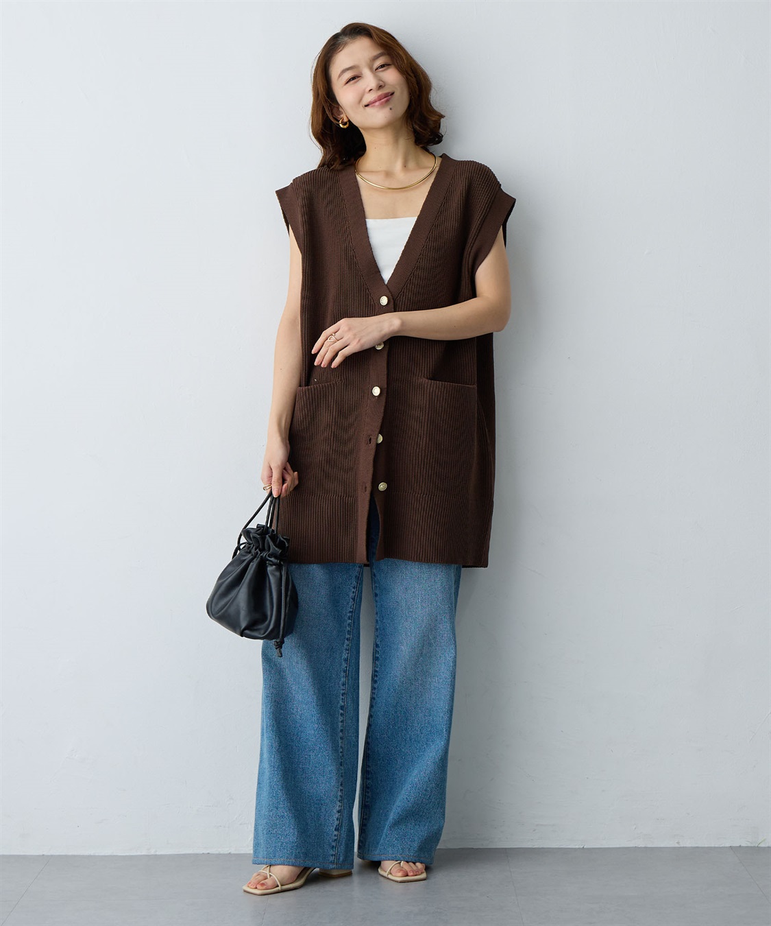 anyfee 【anyfee/大きいサイズ】金釦Vネックニットベスト/チュニック(2026SS)_sub_10