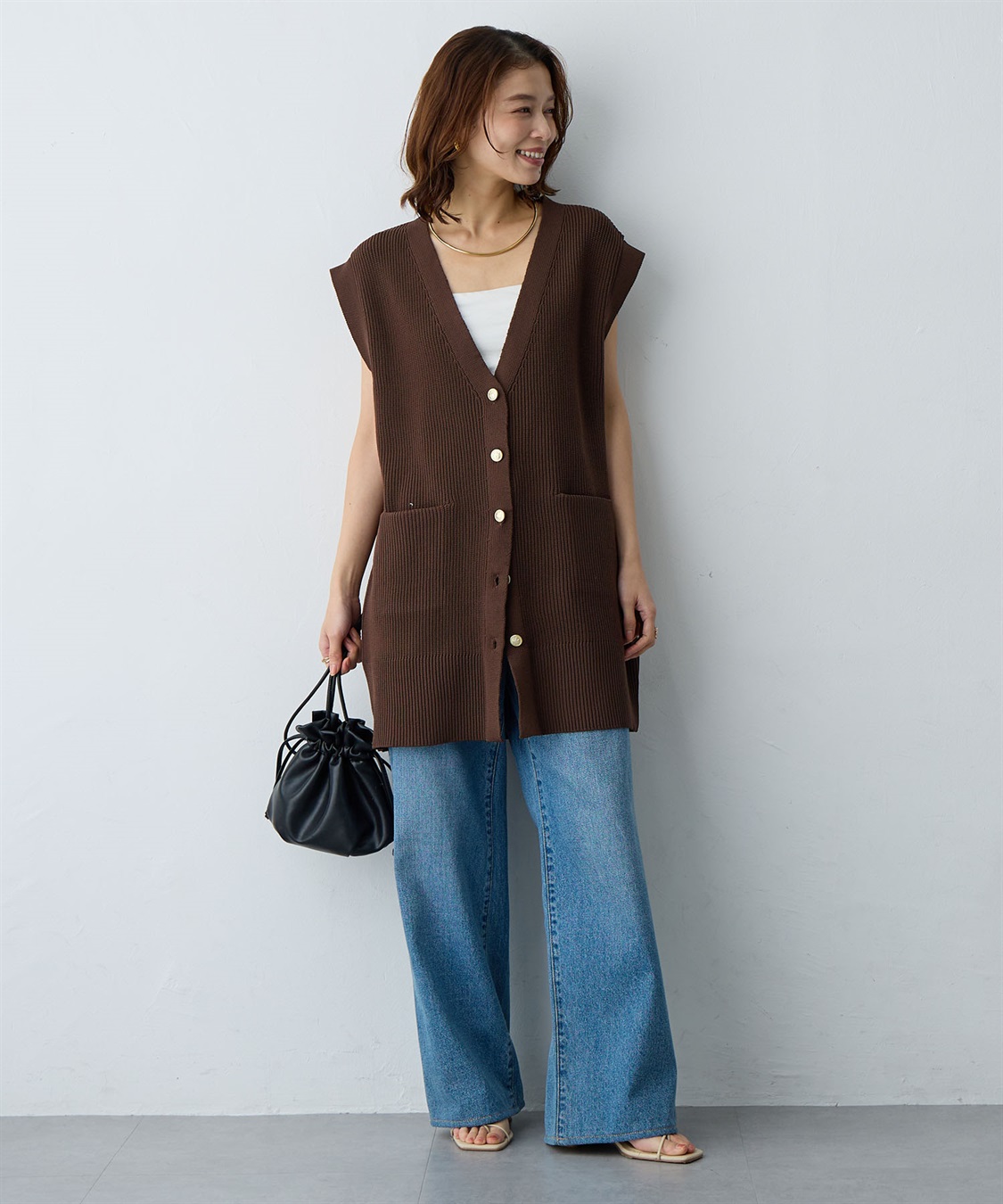 anyfee 【anyfee/大きいサイズ】金釦Vネックニットベスト/チュニック(2026SS)_sub_11