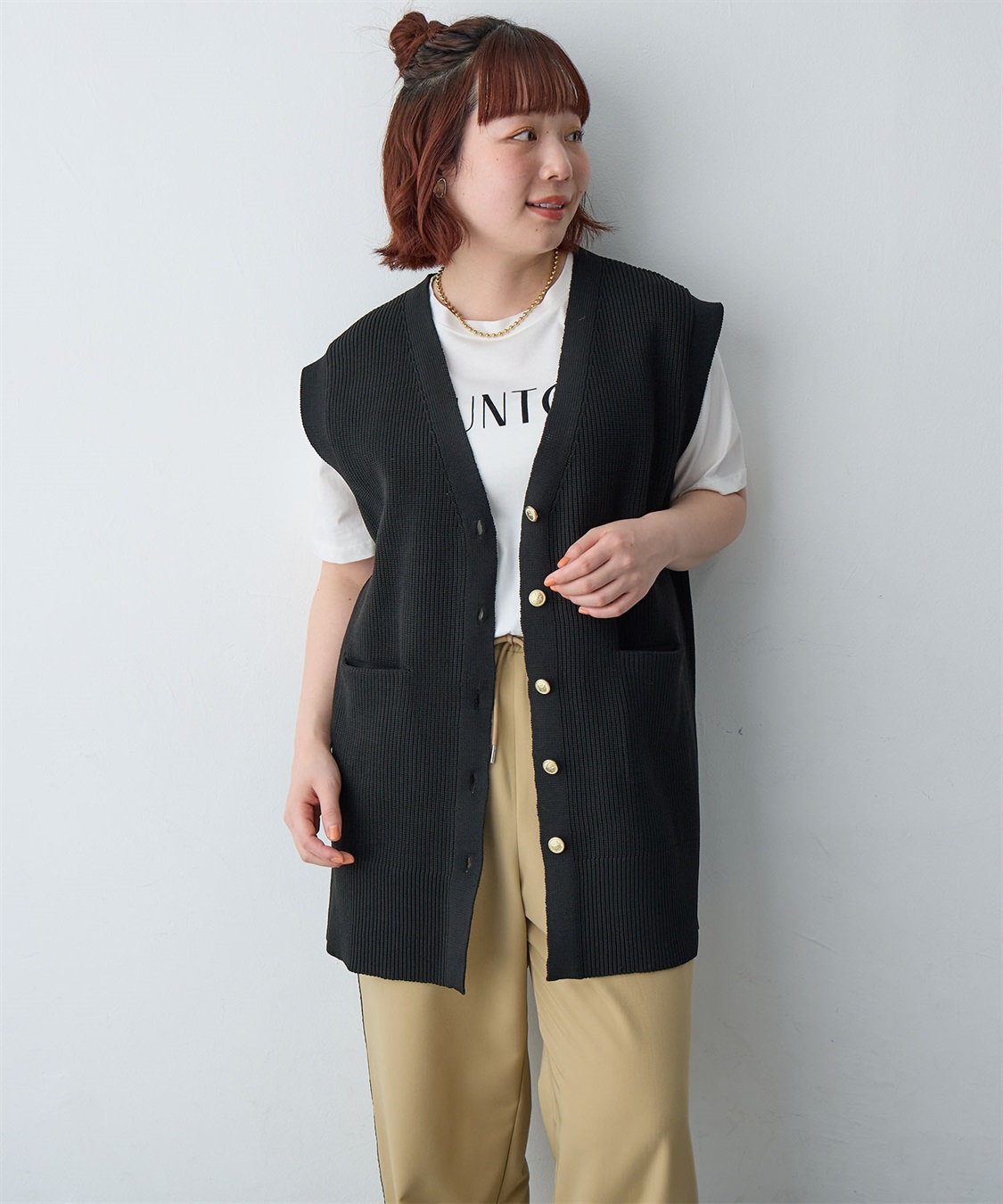 anyfee 【anyfee/大きいサイズ】金釦Vネックニットベスト/チュニック(2026SS)_sub_18