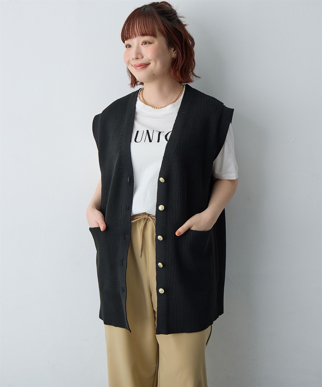 anyfee 【anyfee/大きいサイズ】金釦Vネックニットベスト/チュニック(2026SS)_sub_19