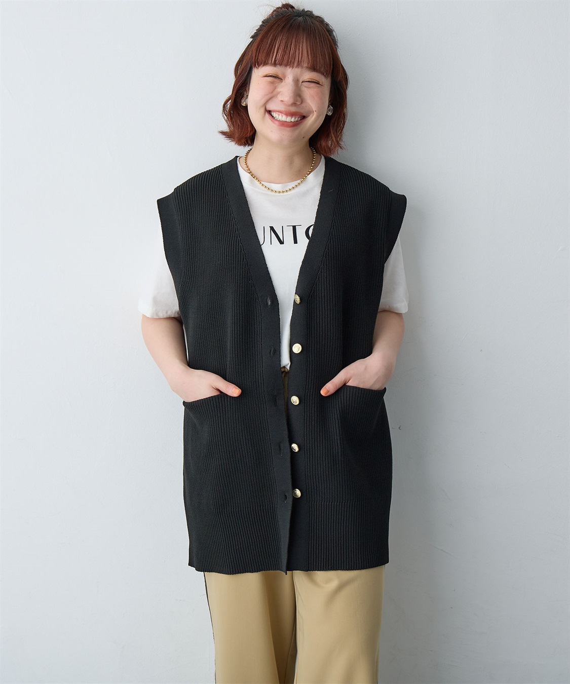 anyfee 【anyfee/大きいサイズ】金釦Vネックニットベスト/チュニック(2026SS)_sub_20