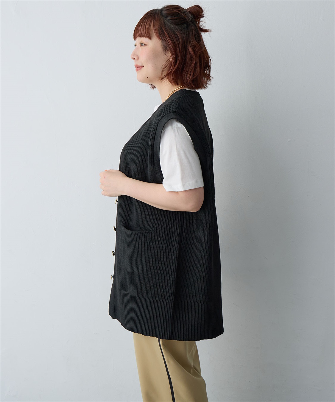 anyfee 【anyfee/大きいサイズ】金釦Vネックニットベスト/チュニック(2026SS)_sub_22