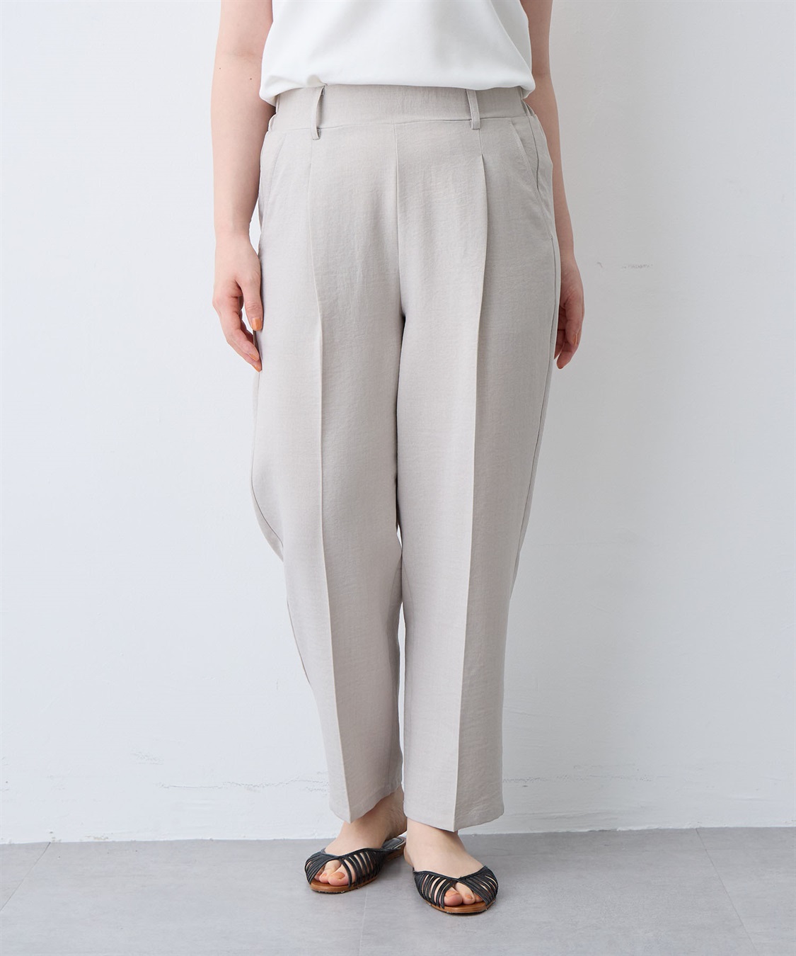 anyfee 【anyfee/大きいサイズ】リネン調テーパードパンツ《接触冷感 ・UVカット・イージーケア 》_sub_2