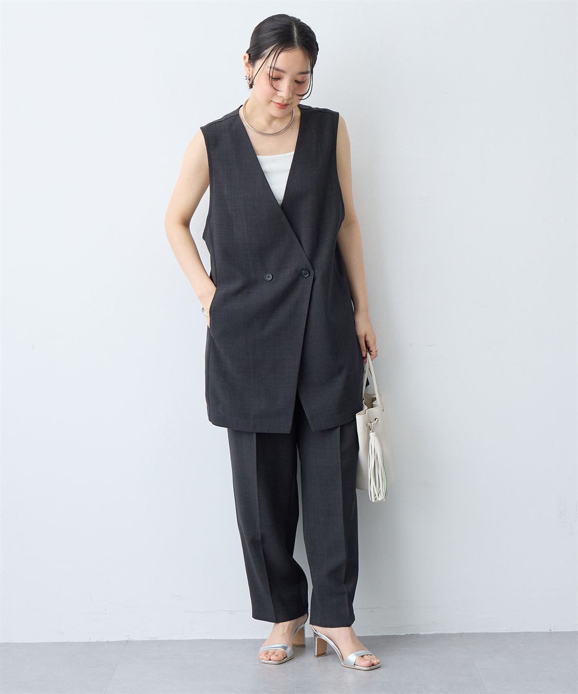 anyfee 【anyfee/大きいサイズ】リネン調テーパードパンツ《接触冷感 ・UVカット・イージーケア 》_sub_8