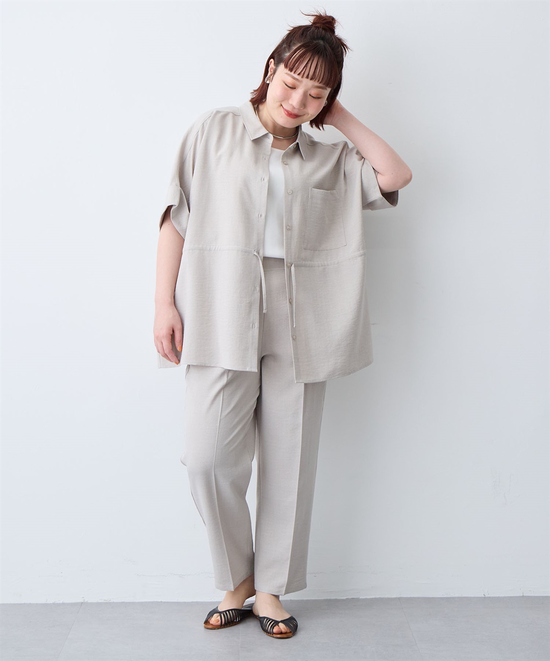 anyfee 【anyfee/大きいサイズ】リネン調テーパードパンツ《接触冷感 ・UVカット・イージーケア 》_sub_22