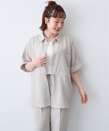 anyfee 【anyfee/大きいサイズ】リネン調ウエストドロストシャツブラウス《接触冷感 ・UVカット・イージーケア 》（2026SS）_subthumb_2