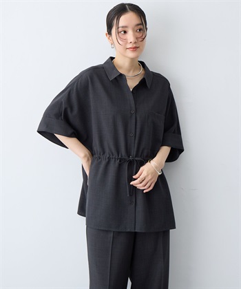 anyfee 【anyfee/大きいサイズ】リネン調ウエストドロストシャツブラウス《接触冷感 ・UVカット・イージーケア 》（2026SS）_subthumb_4