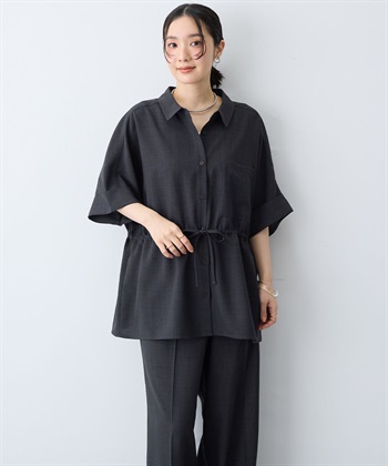 anyfee 【anyfee/大きいサイズ】リネン調ウエストドロストシャツブラウス《接触冷感 ・UVカット・イージーケア 》（2026SS）_subthumb_5