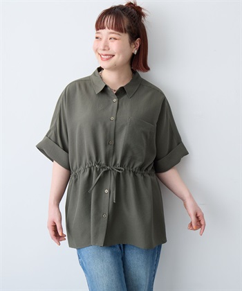 anyfee 【anyfee/大きいサイズ】リネン調ウエストドロストシャツブラウス《接触冷感 ・UVカット・イージーケア 》（2026SS）_subthumb_9