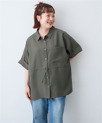 anyfee 【anyfee/大きいサイズ】リネン調ウエストドロストシャツブラウス《接触冷感 ・UVカット・イージーケア 》（2026SS）_subthumb_10