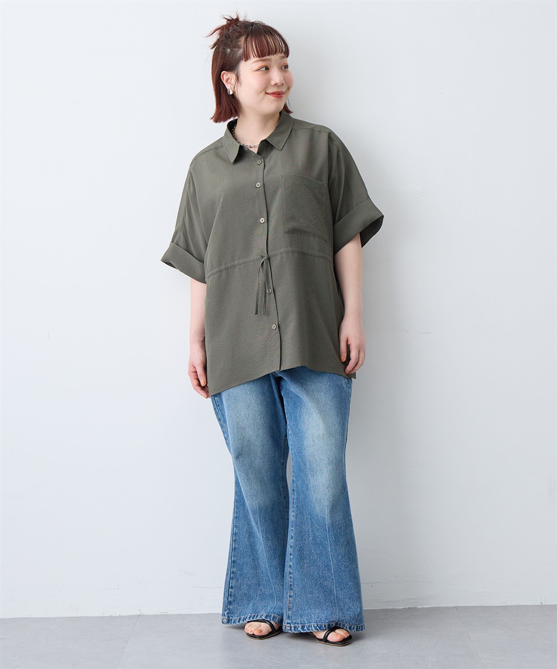 anyfee 【anyfee/大きいサイズ】リネン調ウエストドロストシャツブラウス《接触冷感 ・UVカット・イージーケア 》（2026SS）_sub_12