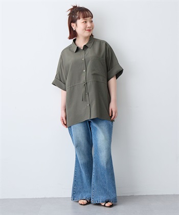 anyfee 【anyfee/大きいサイズ】リネン調ウエストドロストシャツブラウス《接触冷感 ・UVカット・イージーケア 》（2026SS）_subthumb_12