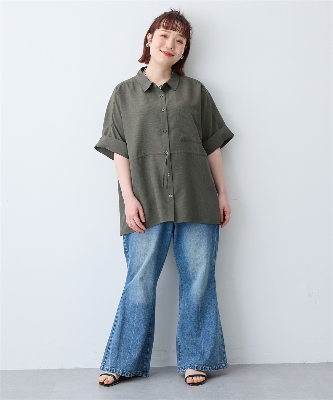 anyfee 【anyfee/大きいサイズ】リネン調ウエストドロストシャツブラウス《接触冷感 ・UVカット・イージーケア 》（2026SS）_sub_13